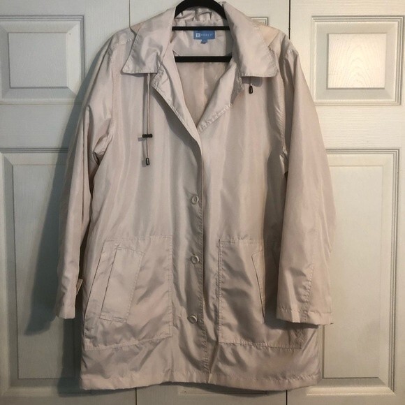 KORET Large Cream Ivory Windbreaker Lightweight Jacket Coat Hooded Button Up - Picture 1 of 9